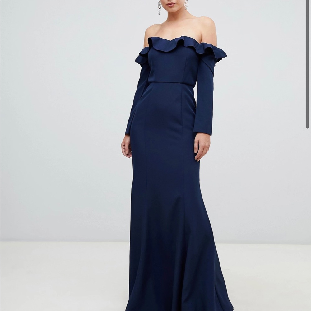 Yaura navy off-the-shoulder fishtail maxi dress - perfect for formal or prom!!